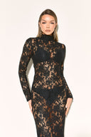 Chloe | Floral Lace Maxi Dress – Evening High Neck Sheer Long Sleeve