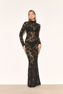 Chloe | Floral Lace Maxi Dress – Evening High Neck Sheer Long Sleeve