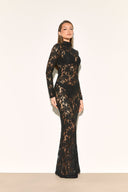 Chloe | Floral Lace Maxi Dress – Evening High Neck Sheer Long Sleeve