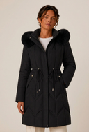 Christa | Quilted Long Puffer Coat – Winter Hooded Drawstring Waist Zip Front