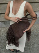Claire | Woven Fringe Tote Bag – Braided Handle Large Everyday Carryall