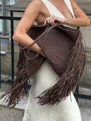Claire | Woven Fringe Tote Bag – Braided Handle Large Everyday Carryall