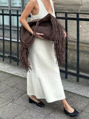 Claire | Woven Fringe Tote Bag – Braided Handle Large Everyday Carryall