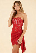 Clara | Lace Strapless Corset Mini – Boned Draped Skirt Party Cocktail Dress