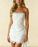 Clara | Lace Strapless Corset Mini – Boned Draped Skirt Party Cocktail Dress