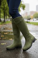 Claribel | Knee High Riding Boots – Round Toe Buckle Strap Low Heel Tread Sole