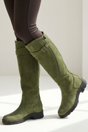 Claribel | Knee High Riding Boots – Round Toe Buckle Strap Low Heel Tread Sole