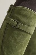 Claribel | Knee High Riding Boots – Round Toe Buckle Strap Low Heel Tread Sole