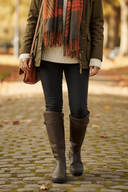 Claribel | Knee High Riding Boots – Round Toe Buckle Strap Low Heel Tread Sole