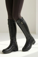 Claribel | Knee High Riding Boots – Round Toe Buckle Strap Low Heel Tread Sole
