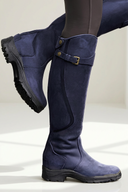 Claribel | Knee High Riding Boots – Round Toe Buckle Strap Low Heel Tread Sole