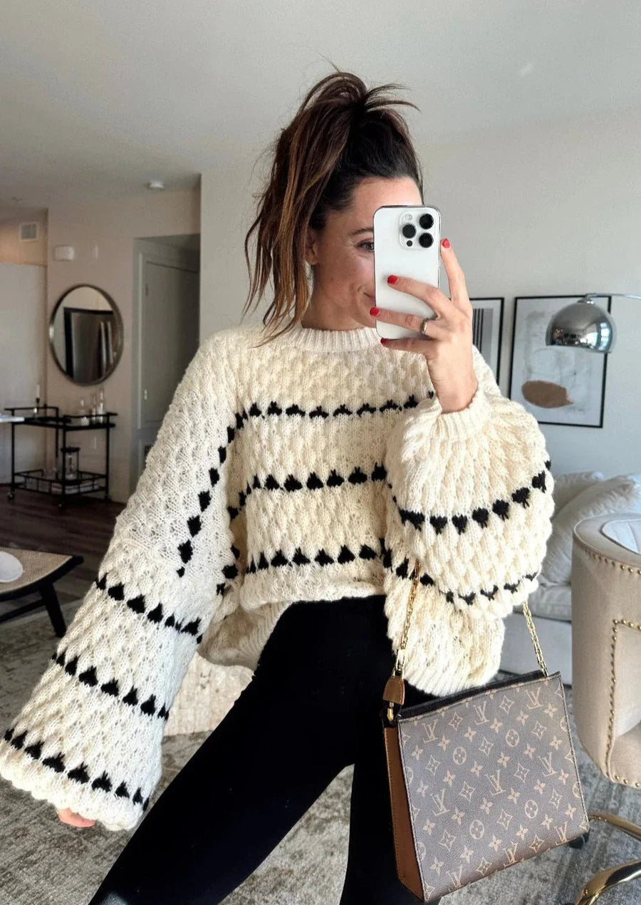 Clementina | Oversized Contrast Sweater – Everyday Crew Neck Wide Sleeve