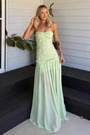 Cleo | Strapless Floral Textured Bodice Chiffon Maxi – Formal Evening Dress