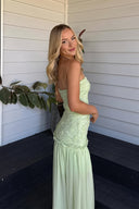 Cleo | Strapless Floral Textured Bodice Chiffon Maxi – Formal Evening Dress
