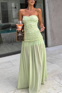 Cleo | Strapless Floral Textured Bodice Chiffon Maxi – Formal Evening Dress