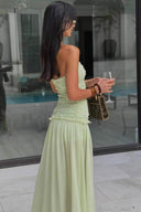 Cleo | Strapless Floral Textured Bodice Chiffon Maxi – Formal Evening Dress