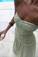 Cleo | Strapless Floral Textured Bodice Chiffon Maxi – Formal Evening Dress