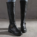 Cleora | Knee High Boots – Casual Round Toe Block Heel Buckle Strap