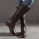 Cleora | Knee High Boots – Casual Round Toe Block Heel Buckle Strap