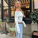 Clodagh | Off Shoulder Knit Top – Casual Foldover Neck Long Sleeve Ribbed