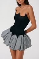 Colette | Two Tone Mini – Strapless Corset Gingham Ruffle Hem Going Out Party Dress