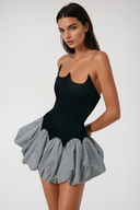 Colette | Two Tone Mini – Strapless Corset Gingham Ruffle Hem Going Out Party Dress