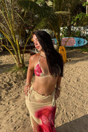 Coralie | Floral Triangle Bikini Set – Sheer Maxi Skirt Three Piece Beach Resort Set