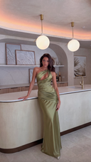 Cordelia | Formal Solid Maxi Dress – Wedding Guest One Shoulder Cutout Draped Skirt