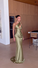 Cordelia | Formal Solid Maxi Dress – Wedding Guest One Shoulder Cutout Draped Skirt