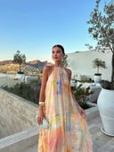 Corinna | Halter Maxi Dress – Floaty Open Back Summer Wedding Guest Gown