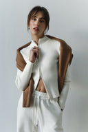 Corinne | Ribbed Zip Cardigan – High Neck Two Way Front Long Sleeve