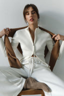 Corinne | Ribbed Zip Cardigan – High Neck Two Way Front Long Sleeve