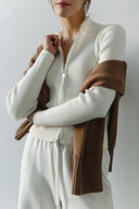 Corinne | Ribbed Zip Cardigan – High Neck Two Way Front Long Sleeve