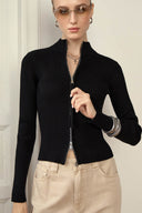Corinne | Ribbed Zip Cardigan – High Neck Two Way Front Long Sleeve