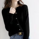 Cressida | Classic Plain Knit Cardigan – Crew Neck Button Front Casual