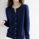 Cressida | Classic Plain Knit Cardigan – Crew Neck Button Front Casual