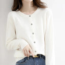 Cressida | Classic Plain Knit Cardigan – Crew Neck Button Front Casual