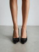 Cressie | Glossy Pointed Toe Pumps – Flared Mid Heel Slip On Office Wedding