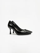 Cressie | Glossy Pointed Toe Pumps – Flared Mid Heel Slip On Office Wedding
