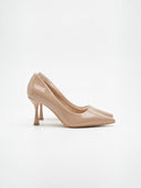 Cressie | Glossy Pointed Toe Pumps – Flared Mid Heel Slip On Office Wedding