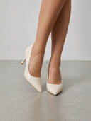 Cressie | Glossy Pointed Toe Pumps – Flared Mid Heel Slip On Office Wedding