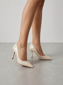 Cressie | Glossy Pointed Toe Pumps – Flared Mid Heel Slip On Office Wedding