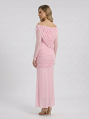 Crystal | Off Shoulder Maxi Dress – Ruched Long Sleeve Evening Gown
