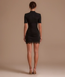Cymbeline | Ruched Mini Dress – Evening High Neck Lace Keyhole Short Sleeve Hem