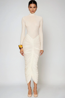 Dahlia | Midi – High Neck Long Sleeve Ruched Body-Con Going Out Party Dress