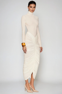 Dahlia | Midi – High Neck Long Sleeve Ruched Body-Con Going Out Party Dress