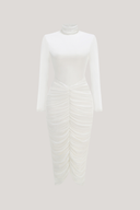Dahlia | Midi – High Neck Long Sleeve Ruched Body-Con Going Out Party Dress