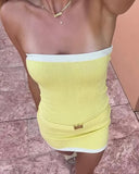 Daisy | Knit Mini – Strapless Contrast Trim Buckle Detail Summer Bodycon Dress