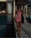 Daisy | Knit Mini – Strapless Contrast Trim Buckle Detail Summer Bodycon Dress
