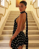 Dakota | Polka Dot Halter Mini Dress – Open Back Gathered Waist Summer Party
